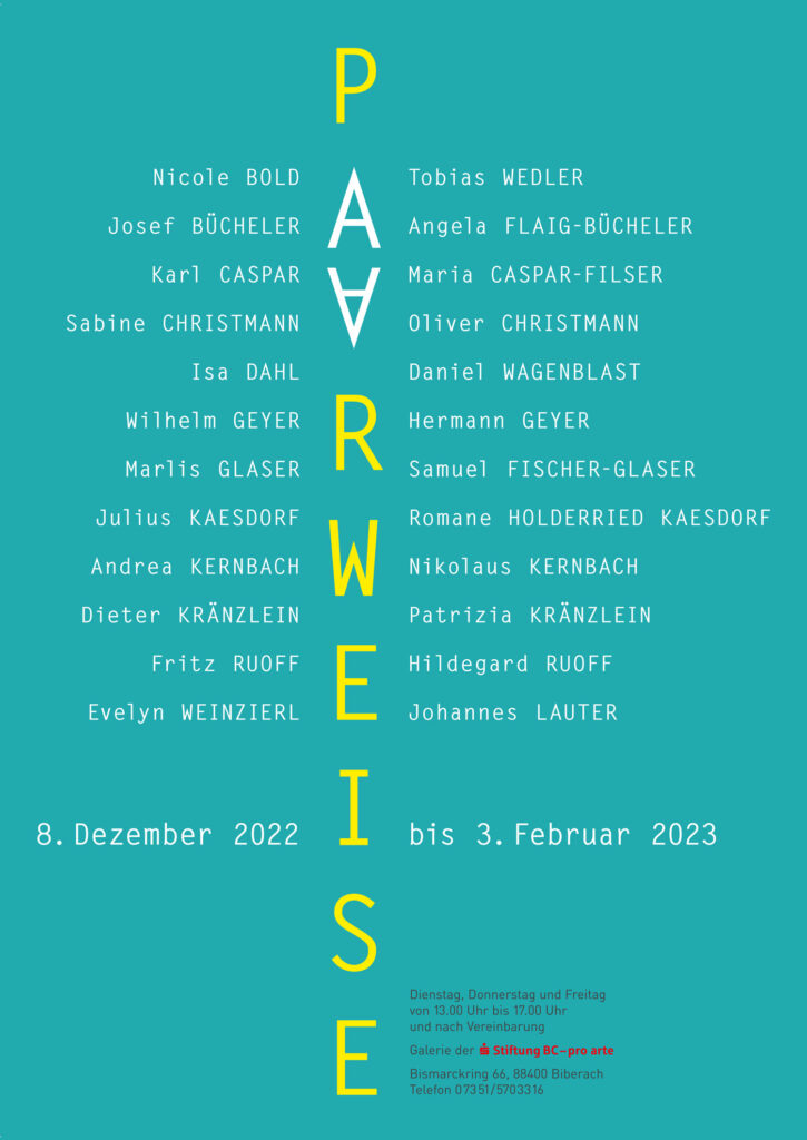 Plakat zur Ausstellung PAARWEISE. 20 Jahre Galerie der Stiftung BC – pro arte - 2023