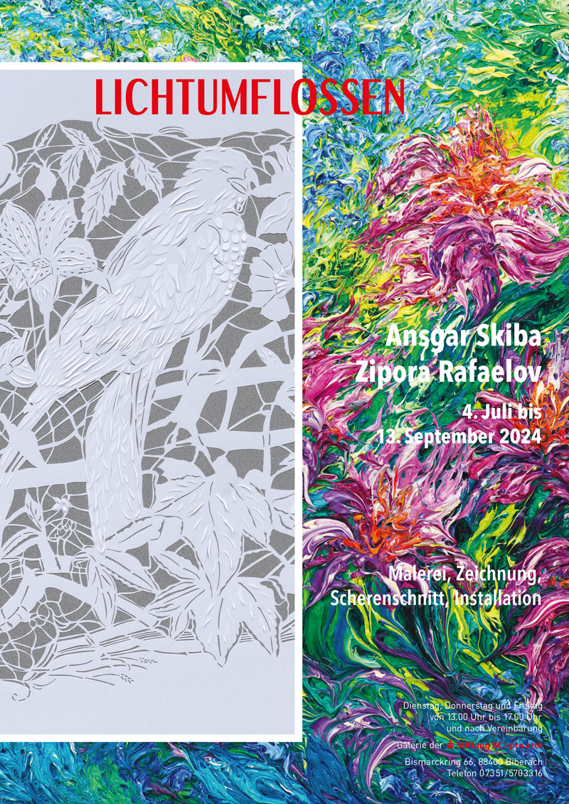 Plakat zu Ausstellung LICHTUMFLOSSEN. Ansgar Skiba und Zipora Rafaelov